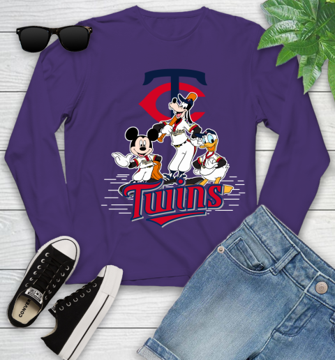 MLB Minnesota Twins Mickey Mouse Donald Duck Goofy Baseball T Shirt Youth Long Sleeve 4