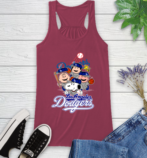 MLB Los Angeles Dodgers Snoopy Charlie Brown Woodstock The Peanuts Movie Baseball T Shirt_000 Racerback Tank 7