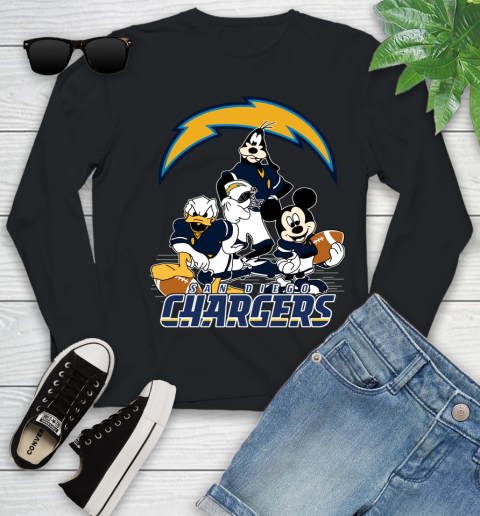 NFL San Diego Chargers Mickey Mouse Donald Duck Goofy Football Shirt Youth Long Sleeve
