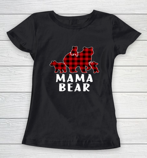 Mama Bear 3 Cubs Shirt Christmas Mama Bear Plaid Pajama Women's T-Shirt
