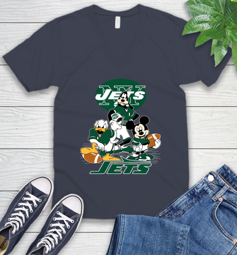 NFL New York Jets Mickey Mouse Donald Duck Goofy Football Shirt V-Neck T-Shirt 8