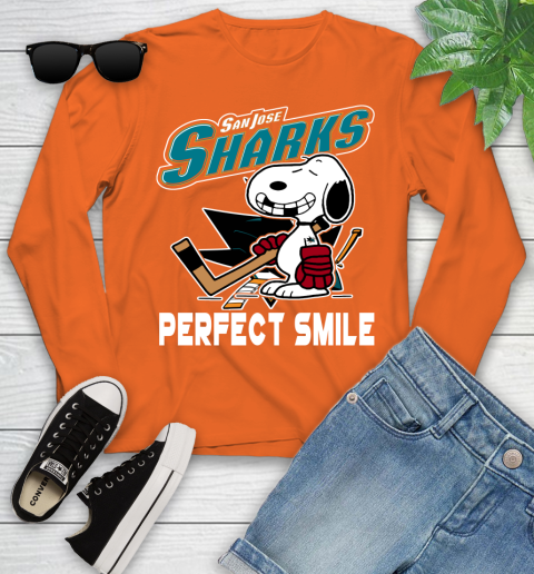 NHL San Jose Sharks Snoopy Perfect Smile The Peanuts Movie Hockey T Shirt Youth Long Sleeve 3
