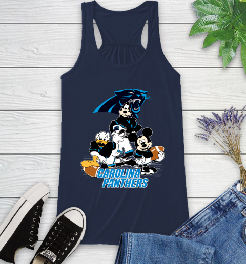 NFL Carolina Panthers Mickey Mouse Donald Duck Goofy Football Shirt Racerback Tank 9