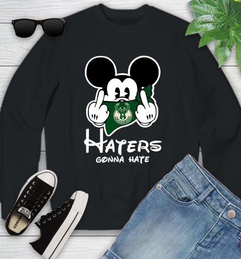 NBA Milwaukee Bucks Haters Gonna Hate Mickey Mouse Disney Basketball T Shirt Youth Sweatshirt