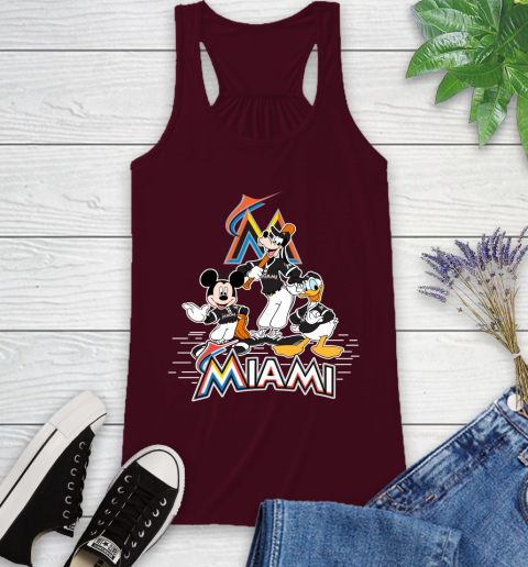 MLB Miami Marlins Mickey Mouse Donald Duck Goofy Baseball T Shirt Racerback Tank 2