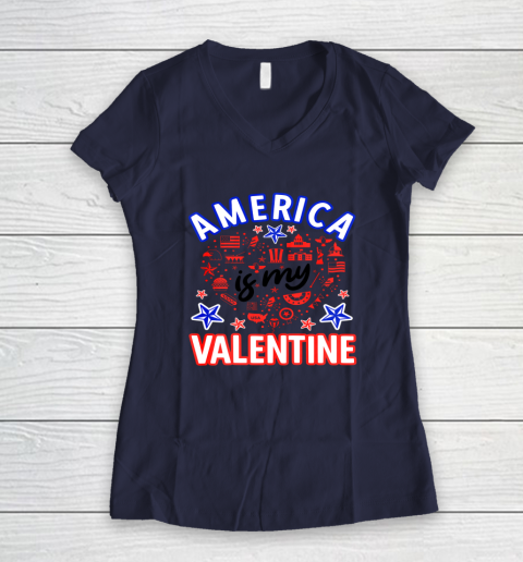 America is My Valentine Proud American Heart USA Women's V-Neck T-Shirt 7