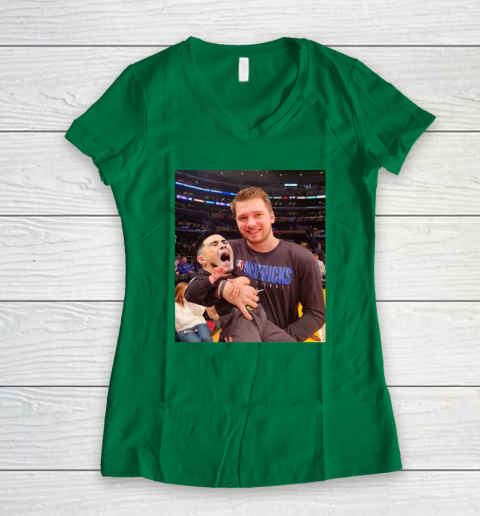 Luka Doncic Shirt Luka Doncic Holding Kevin Kno Baby Women's V-Neck T-Shirt 3