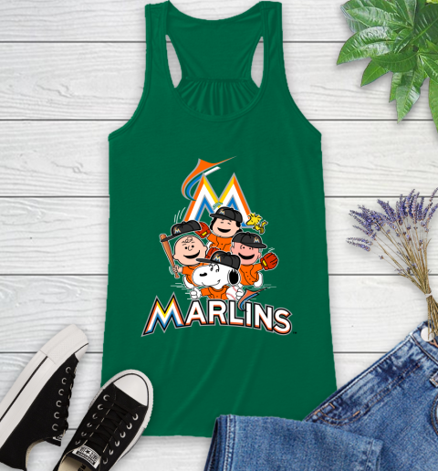 MLB Miami Marlins Snoopy Charlie Brown Woodstock The Peanuts Movie Baseball T Shirt Racerback Tank 6