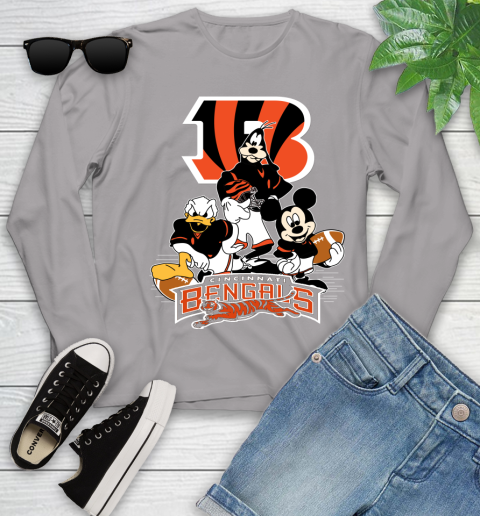 NFL Cincinnati Bengals Mickey Mouse Donald Duck Goofy Football Shirt Youth Long Sleeve 5