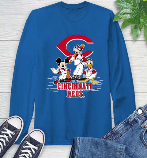 MLB Cincinnati Reds Mickey Mouse Donald Duck Goofy Baseball T Shirt Long Sleeve T-Shirt 10