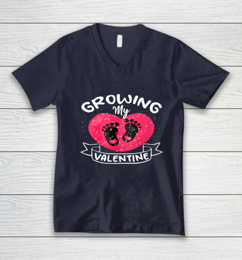 Womens Growing My Valentine literally pregnant shirt Pregnancy Wife V-Neck T-Shirt 2