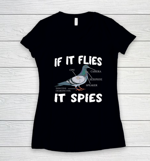 Birds Are Not Real Shirt Funny Bird Spies Conspiracy Theory Birds Women's V-Neck T-Shirt