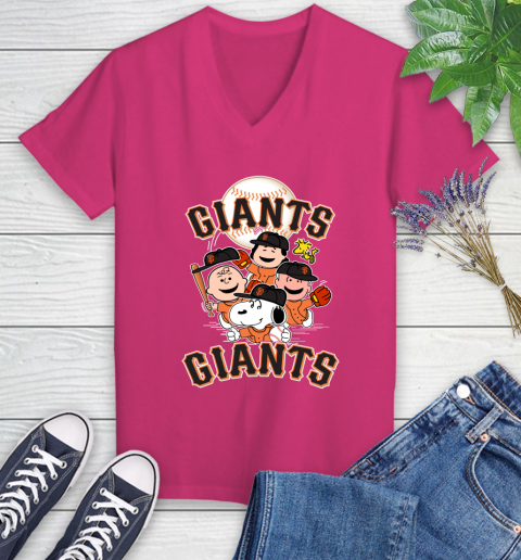 MLB San Francisco Giants Snoopy Charlie Brown Woodstock The Peanuts Movie Baseball T Shirt_000 Women's V-Neck T-Shirt 9