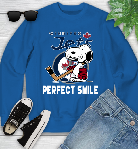 NHL Winnipeg Jets Snoopy Perfect Smile The Peanuts Movie Hockey T Shirt Youth Sweatshirt 7