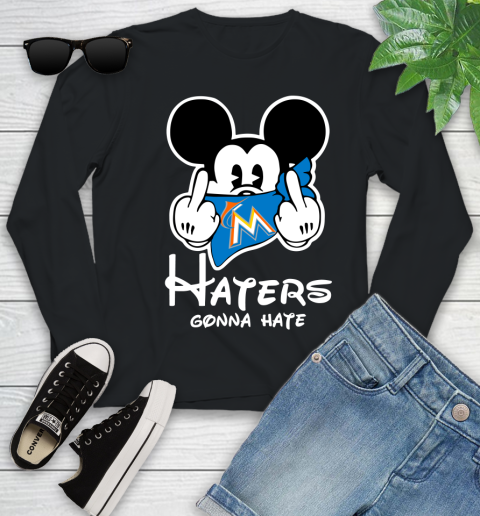 MLB Miami Marlins Haters Gonna Hate Mickey Mouse Disney Baseball T Shirt_000 Youth Long Sleeve