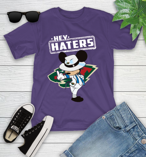 NHL Hey Haters Mickey Hockey Sports Minnesota Wild Youth T-Shirt 3