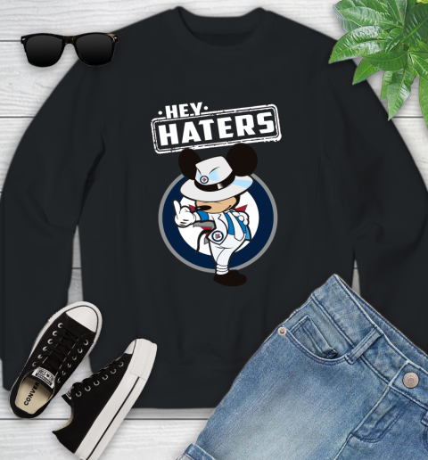 NHL Hey Haters Mickey Hockey Sports Winnipeg Jets Youth Sweatshirt