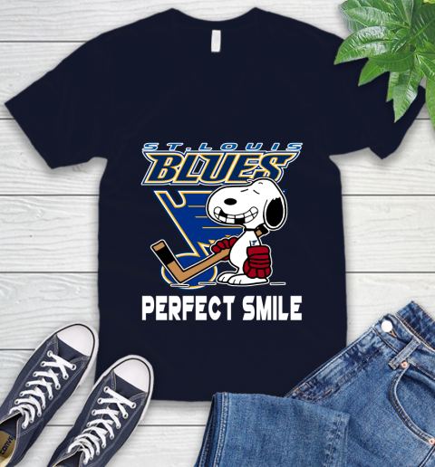 NHL St.Louis Blues Snoopy Perfect Smile The Peanuts Movie Hockey T Shirt V-Neck T-Shirt 2