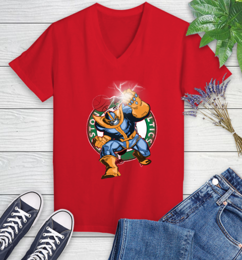 Boston Celtics NBA Basketball Thanos Avengers Infinity War Marvel Women's V-Neck T-Shirt 11