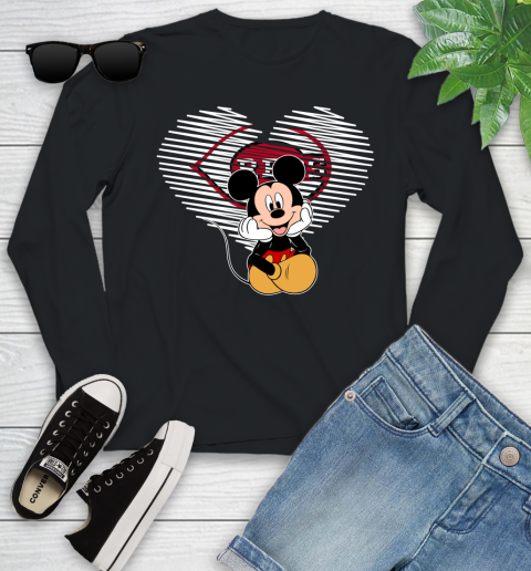 MLB Cincinnati Reds The Heart Mickey Mouse Disney Baseball T Shirt_000 Youth Long Sleeve