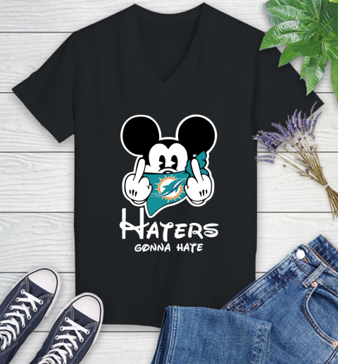 NFL Miami Dolphins Haters Gonna Hate Mickey Mouse Disney Football T Shirt Women's V-Neck T-Shirt