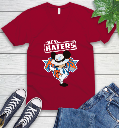 NBA Hey Haters Mickey Basketball Sports New York Knicks V-Neck T-Shirt 7