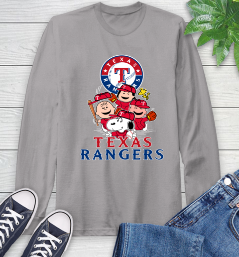 MLB Texas Rangers Snoopy Charlie Brown Woodstock The Peanuts Movie Baseball T Shirt Long Sleeve T-Shirt 6