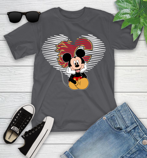 NHL Calgary Flames The Heart Mickey Mouse Disney Hockey Youth T-Shirt 6