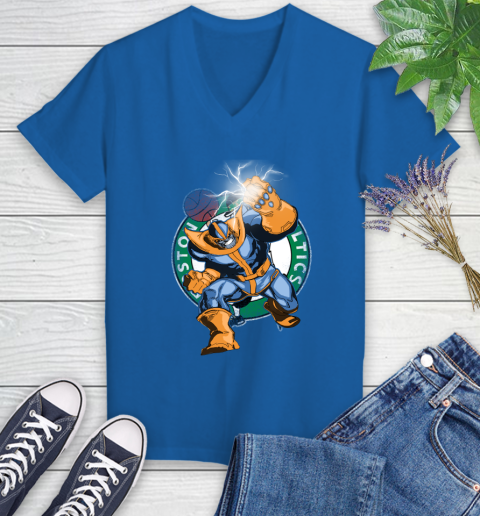Boston Celtics NBA Basketball Thanos Avengers Infinity War Marvel Women's V-Neck T-Shirt 10