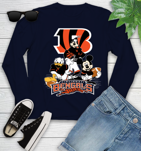 NFL Cincinnati Bengals Mickey Mouse Donald Duck Goofy Football Shirt Youth Long Sleeve 2