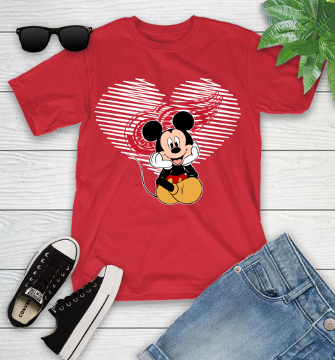 NHL Detroit Red Wings The Heart Mickey Mouse Disney Hockey Youth T-Shirt 13
