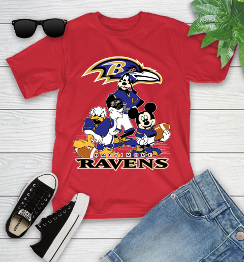 NFL Baltimore Ravens Mickey Mouse Donald Duck Goofy Football Shirt Youth T-Shirt 13