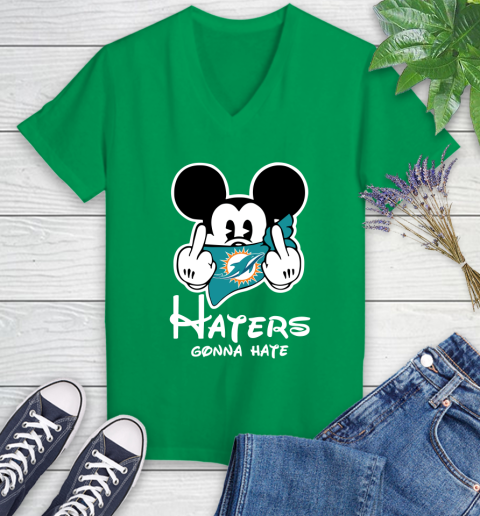 NFL Miami Dolphins Haters Gonna Hate Mickey Mouse Disney Football T Shirt Women's V-Neck T-Shirt 5