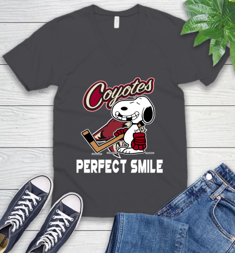NHL Arizona Coyotes Snoopy Perfect Smile The Peanuts Movie Hockey T Shirt V-Neck T-Shirt 4