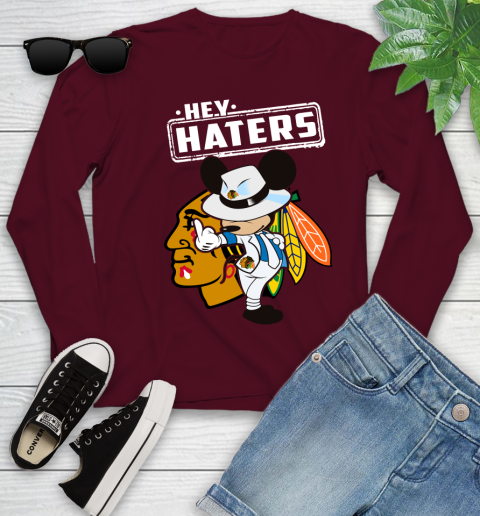 NHL Hey Haters Mickey Hockey Sports Chicago Blackhawks Youth Long Sleeve 6