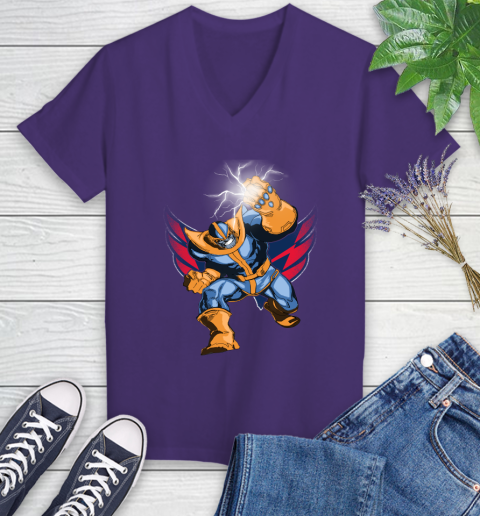 Washington Capitals NHL Hockey Thanos Avengers Infinity War Marvel Women's V-Neck T-Shirt 3