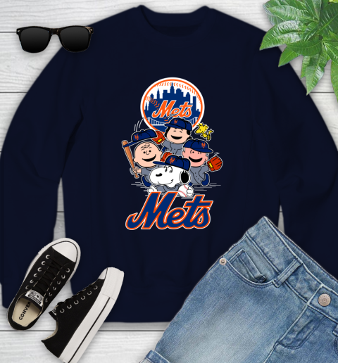 MLB New York Mets Snoopy Charlie Brown Woodstock The Peanuts Movie Baseball T Shirt Youth Sweatshirt 2