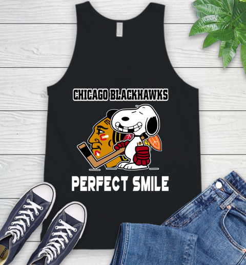 NHL Chicago Blackhawks Snoopy Perfect Smile The Peanuts Movie Hockey T Shirt Tank Top