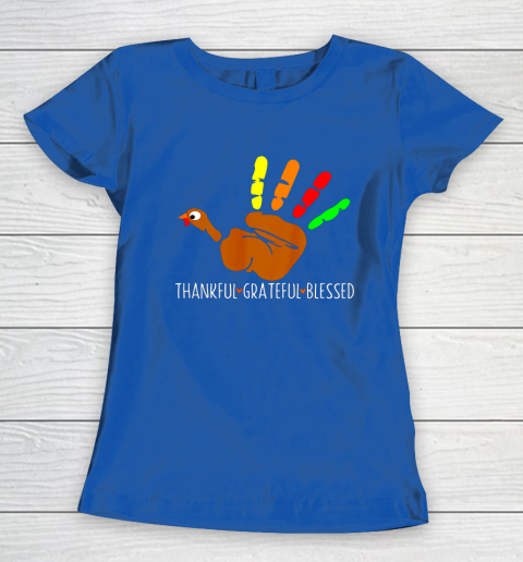 Thanksgiving Shirt Turkey Hand Print Funny Thanksgiving Day Women's T-Shirt 6