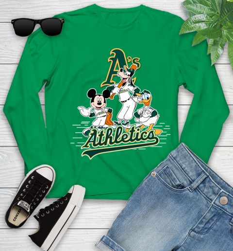 MLB Oakland Athletics Mickey Mouse Donald Duck Goofy Baseball T Shirt Youth Long Sleeve 7