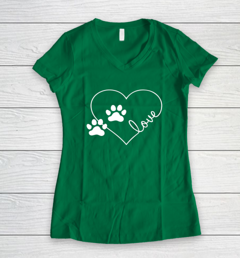 Cute Love Hearts Valentine Day Paw Print Dog Owner Dog Lover Women's V-Neck T-Shirt 10