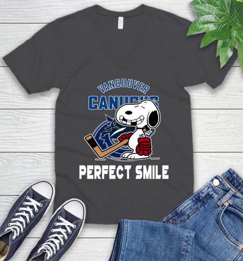 NHL Vancouver Canucks Snoopy Perfect Smile The Peanuts Movie Hockey T Shirt V-Neck T-Shirt 4