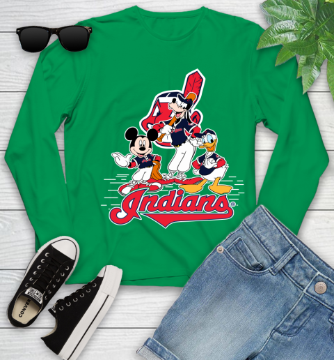 MLB Cleveland Indians Mickey Mouse Donald Duck Goofy Baseball T Shirt Youth Long Sleeve 7