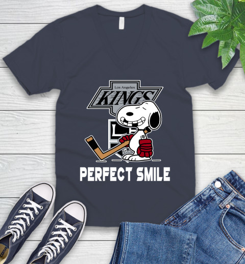 NHL Los Angeles Kings Snoopy Perfect Smile The Peanuts Movie Hockey T Shirt V-Neck T-Shirt 8