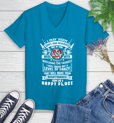 New York Yankees MLB Baseball Don't Mess With Me While I'm Watching My Team Sports Women's V-Neck T-Shirt 7