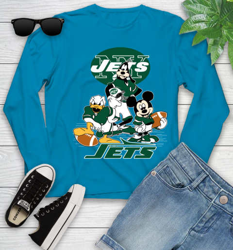 NFL New York Jets Mickey Mouse Donald Duck Goofy Football Shirt Youth Long Sleeve 8