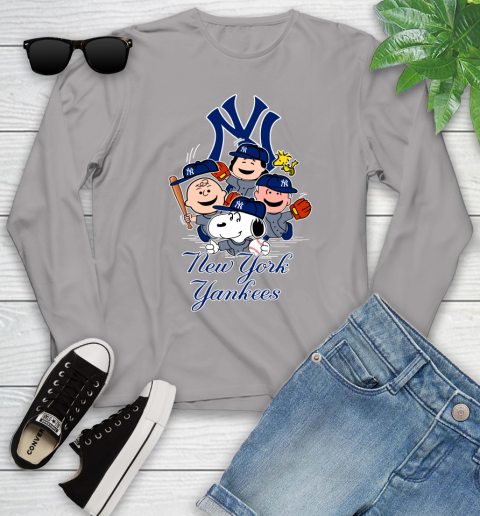 MLB New York Yankees Snoopy Charlie Brown Woodstock The Peanuts Movie Baseball T Shirt_000 Youth Long Sleeve 5