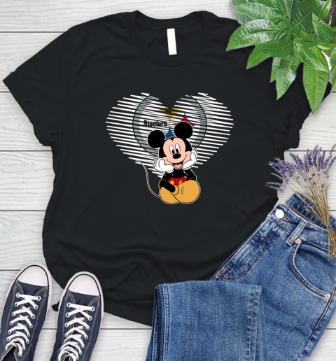 NFL Pittsburgh Steelers The Heart Mickey Mouse Disney Football T Shirt_000 Women's T-Shirt