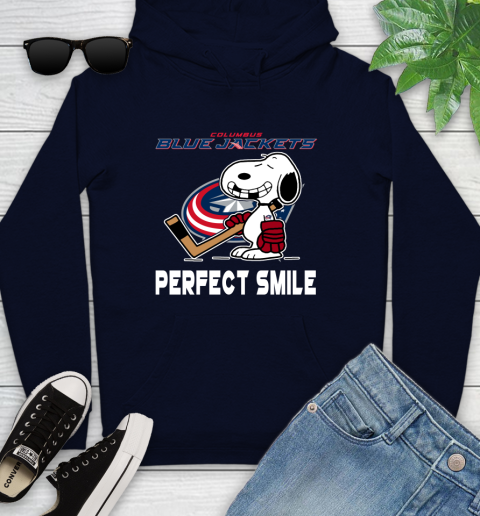 NHL Columbus Blue Jackets Snoopy Perfect Smile The Peanuts Movie Hockey T Shirt Youth Hoodie 3
