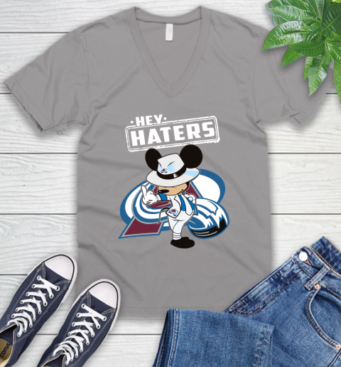 NHL Hey Haters Mickey Hockey Sports Colorado Avalanche V-Neck T-Shirt 3